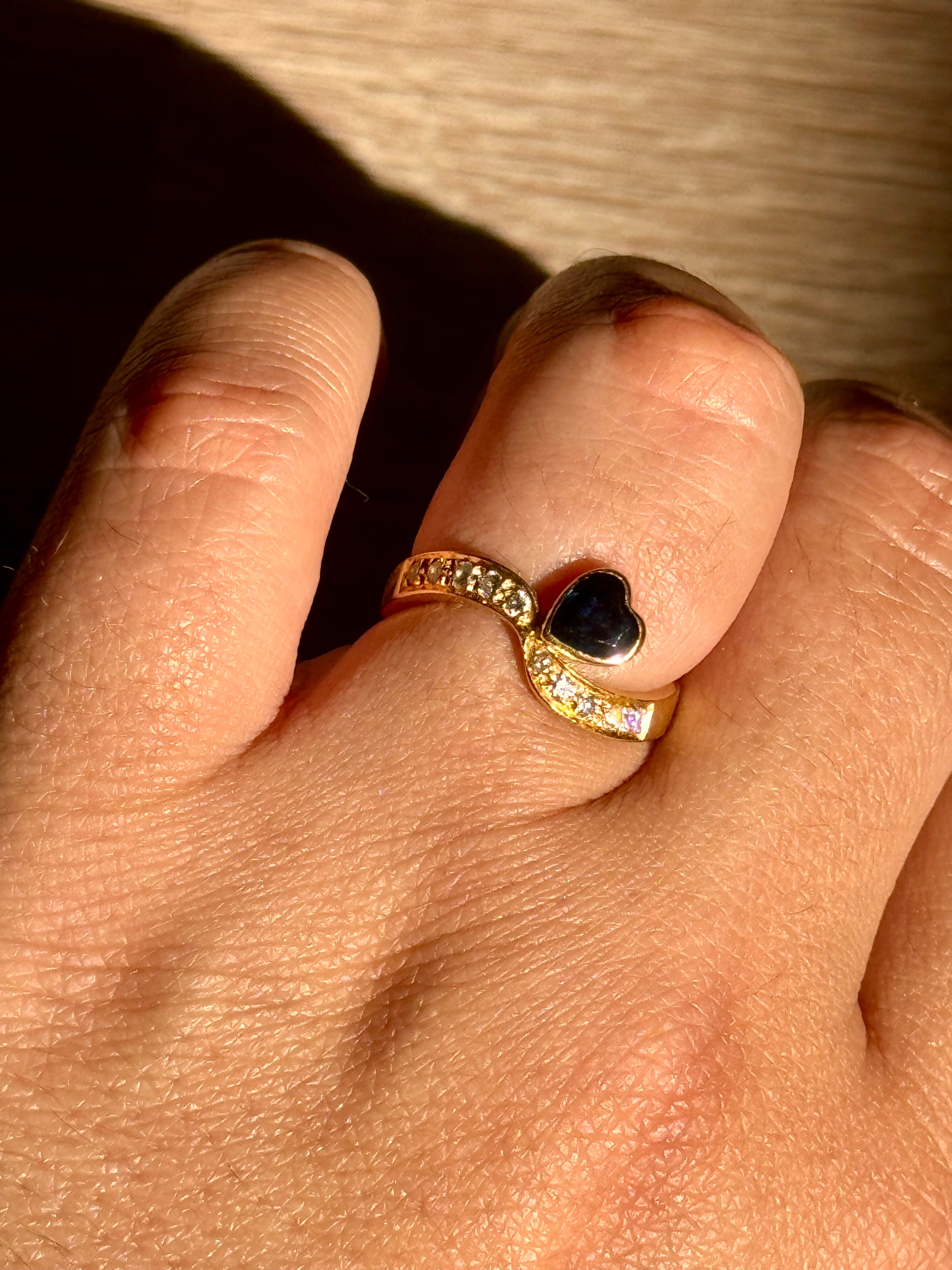 Sapphire Heart & Diamond Ring (6.25)