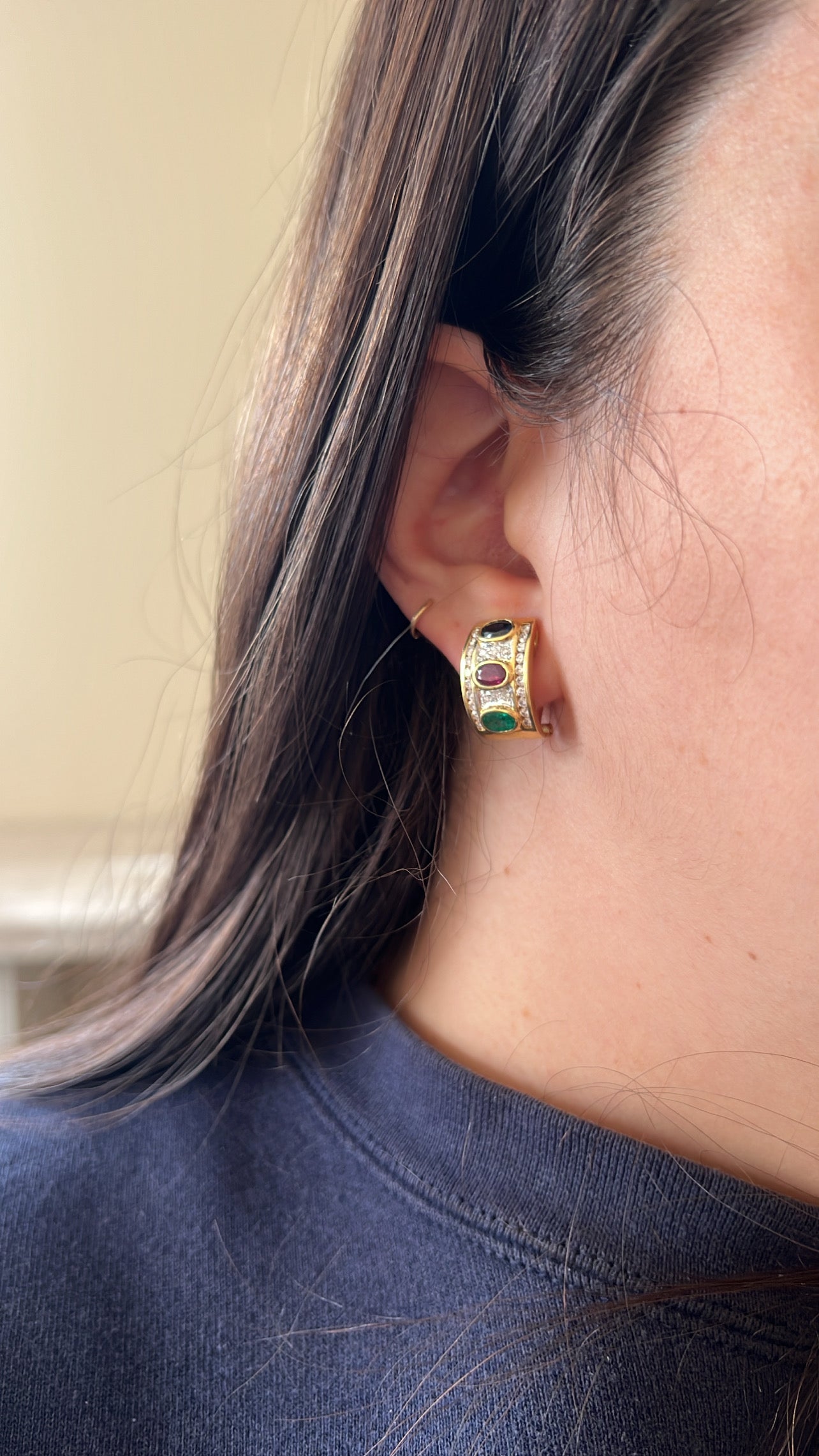 Emerald, Sapphire, Ruby & Diamond Half Hoops